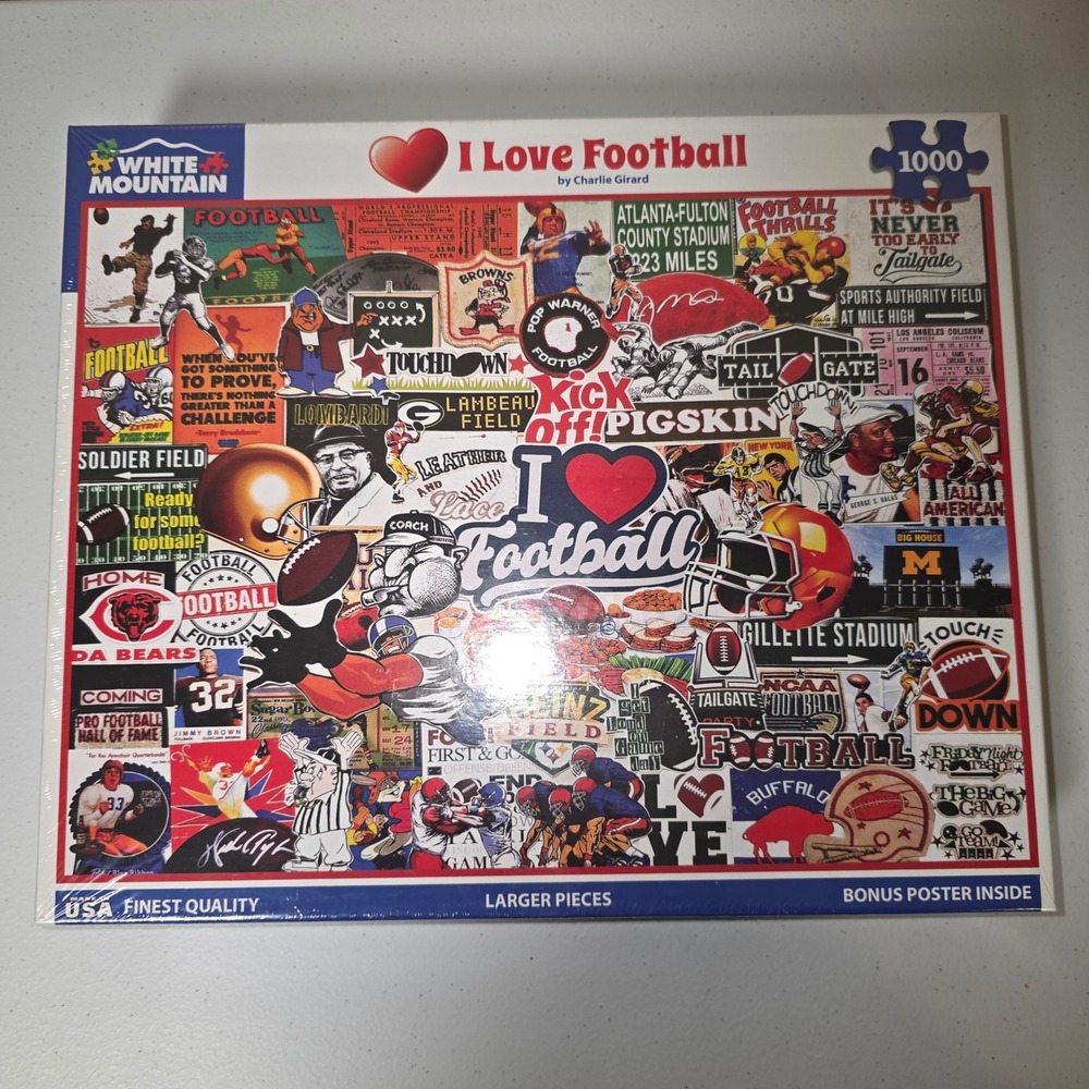 White Mountain Puzzles I Love Football 1000 Piece‎ Jigsaw Puzzle  NEW